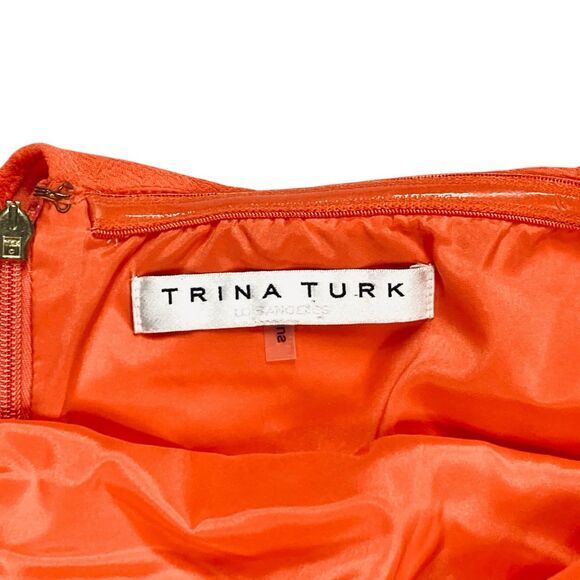 Trina Turk Off-the-Shoulder Dress Womens 8 Orange Mirador Cocktail Eveningwear - Picture 14 of 16